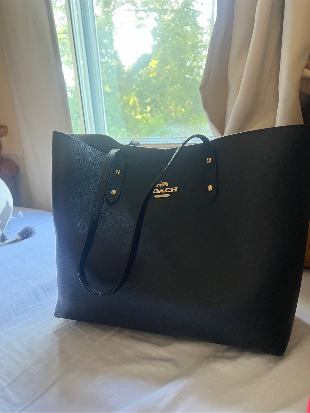 Coach Black Pebbled Leather Tote - Gold Logo